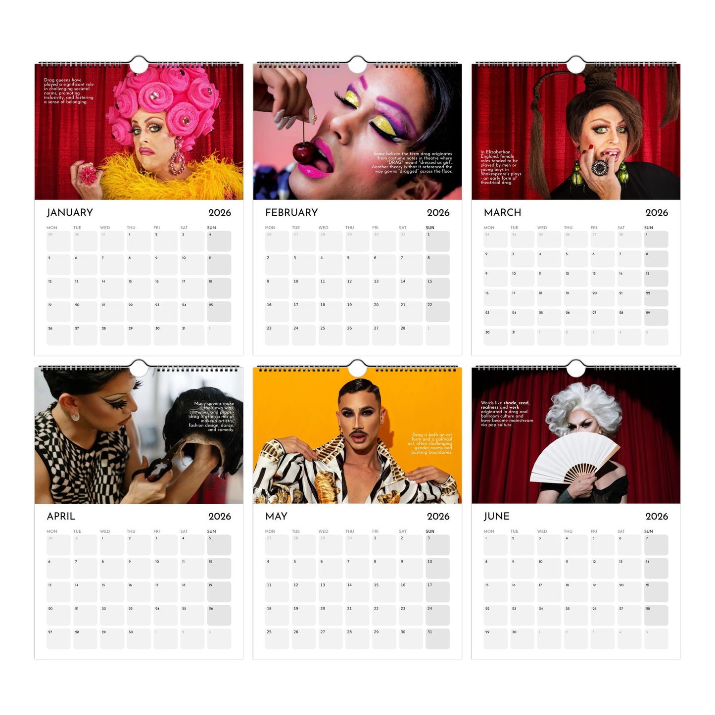 Drag Queens Calendar 2026 by Causeway Bazaar (January to June Thumbnails)
