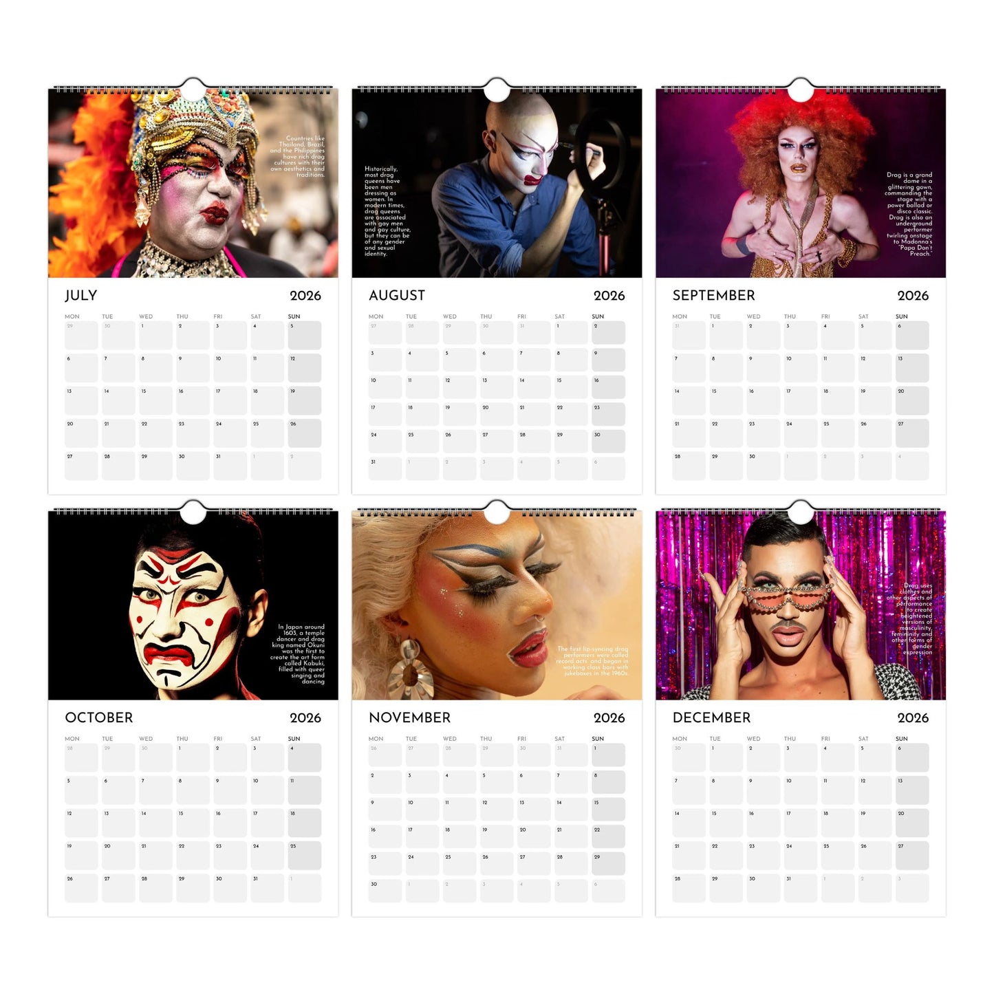 Drag Queens Calendar 2026 by Causeway Bazaar (July to December Thumbnails)