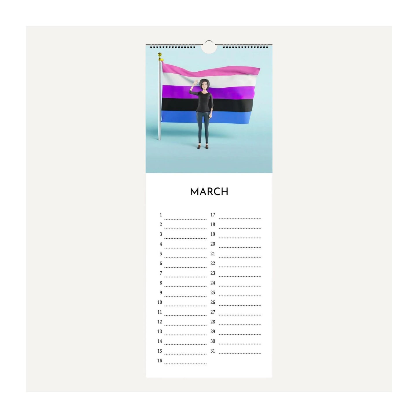 Love Diversity and Pride Flags Birthday Calendar month of March preview