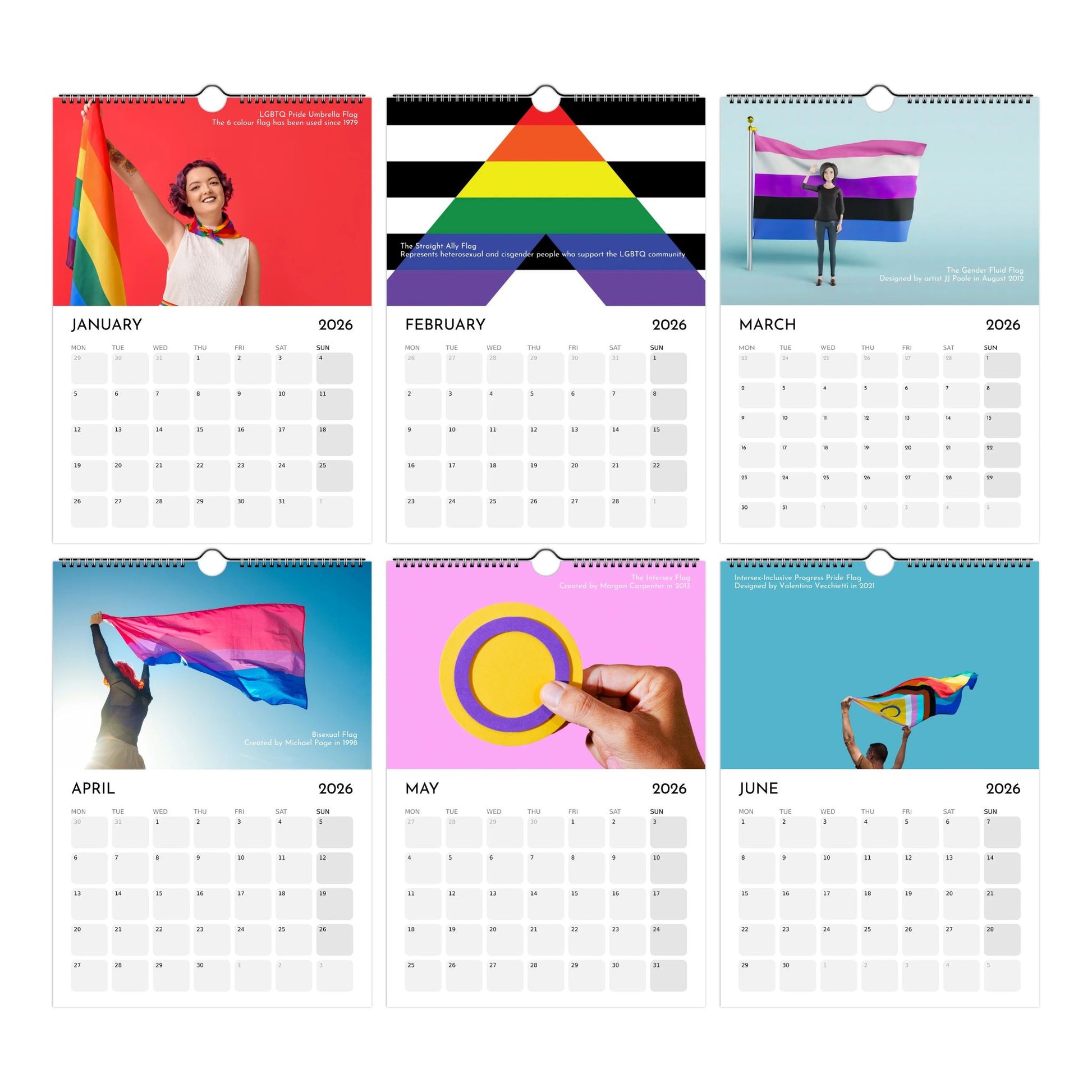 Calendar with pride flag designs for each month
