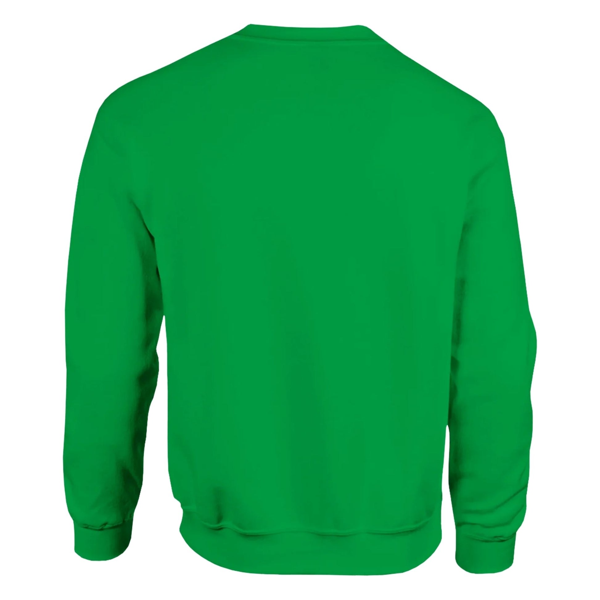 Green Christmas sweater with Irish Merry Christmas text in red (Back View)