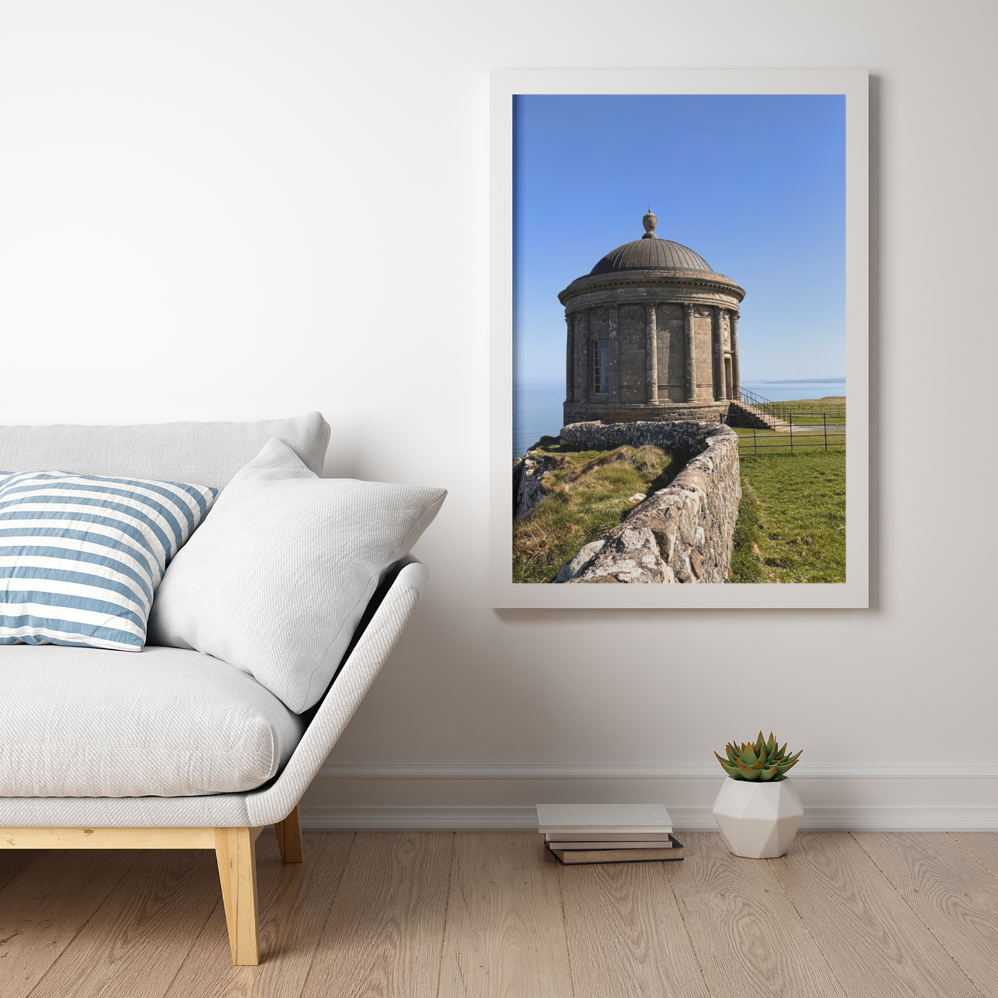 Mussenden Temple west view Downhill Northern Ireland print on a living room wall