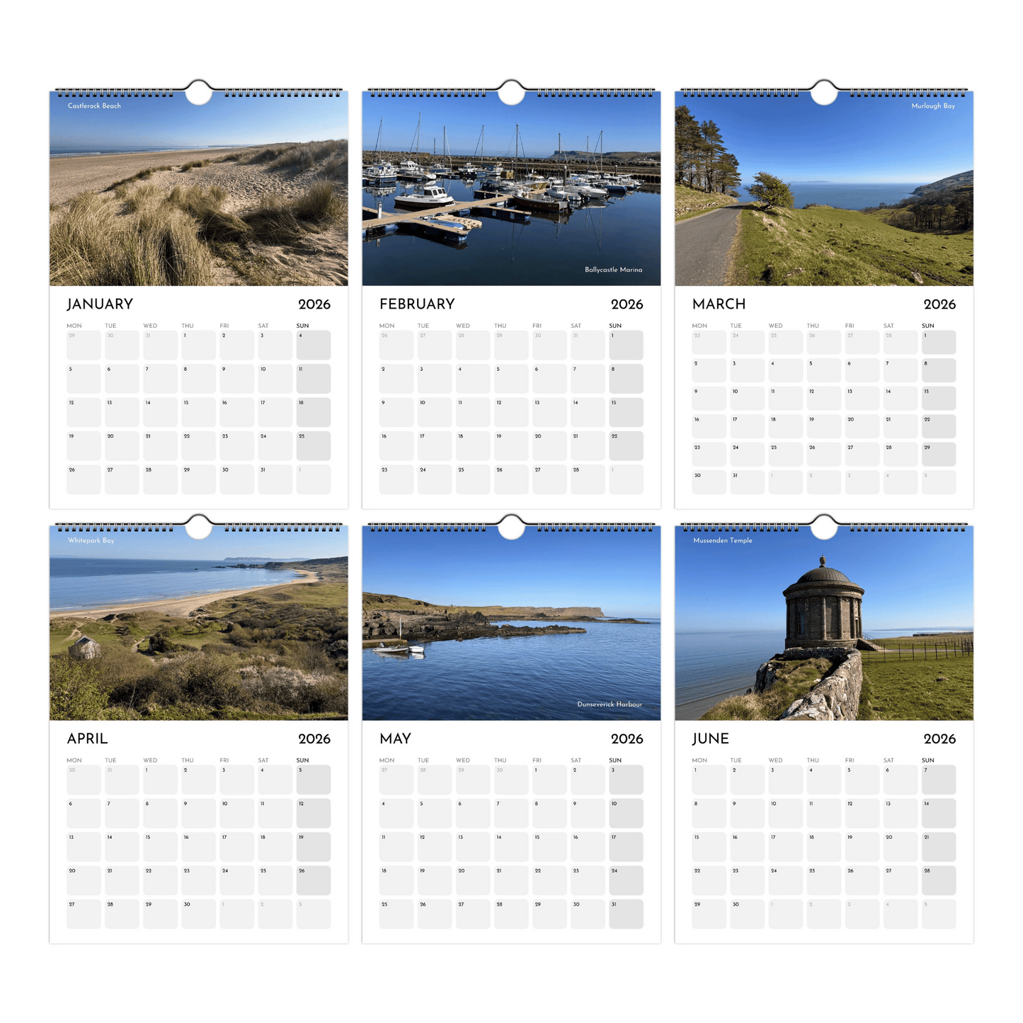 North Coast of Northern Ireland Calendar 2026 January to June Thumbnails
