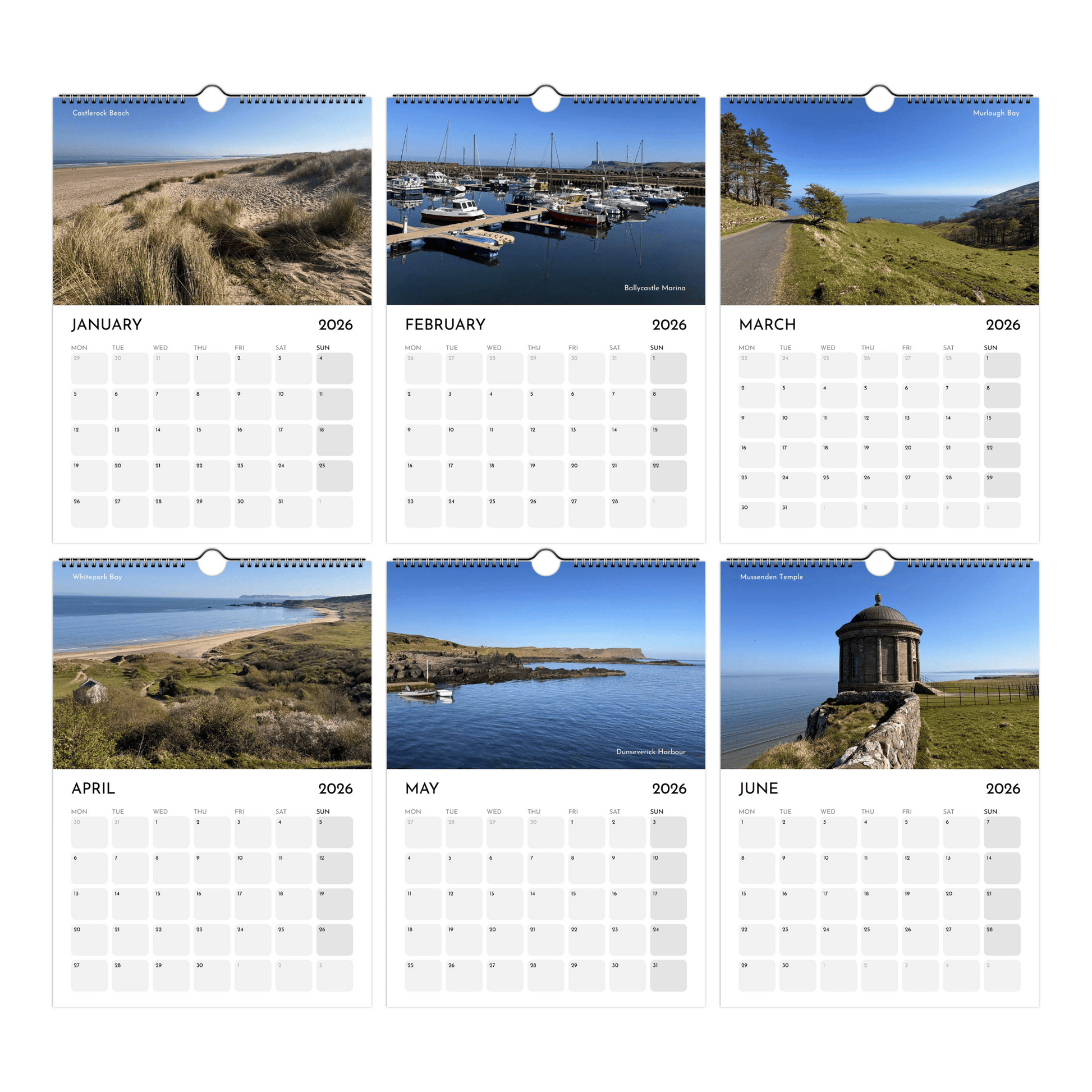 North Coast of Northern Ireland Calendar 2026 January to June Thumbnails