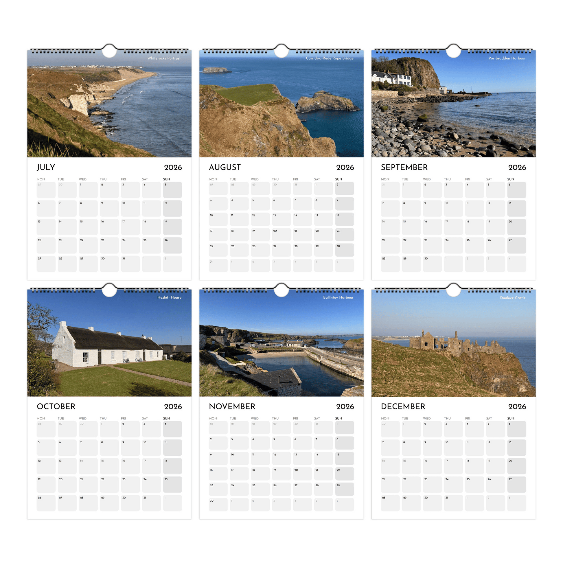North Coast of Northern Ireland Calendar 2026 July to December Thumbnails