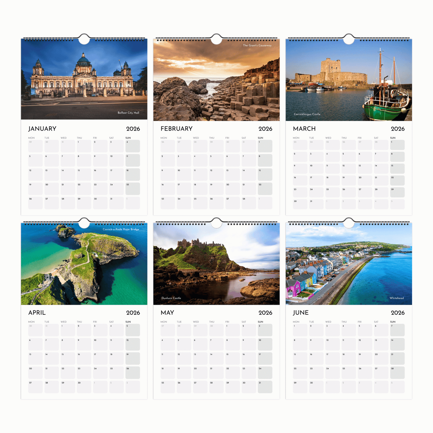 Northern Ireland Calendar 2026 January to June Thumbnails