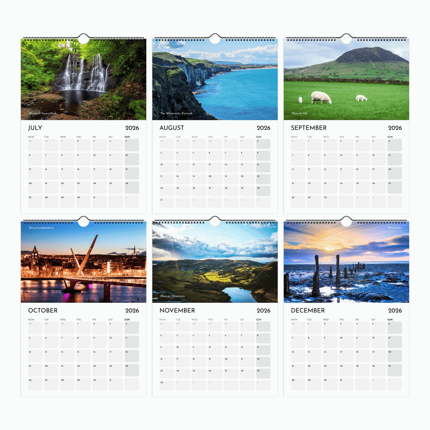 Northern Ireland Calendar 2026 July to December Thumbnails