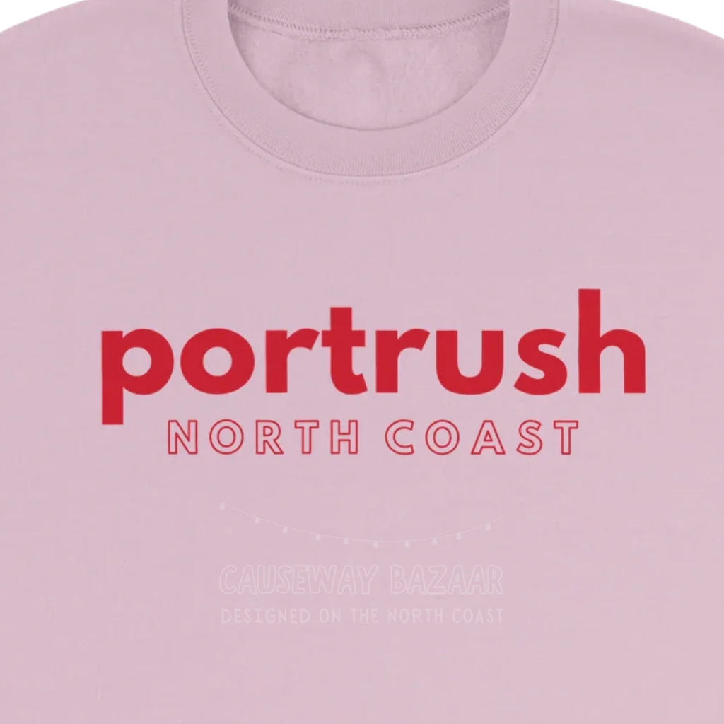Close Up view of Pink Portrush North Coast Sweater Northern Ireland Apparel