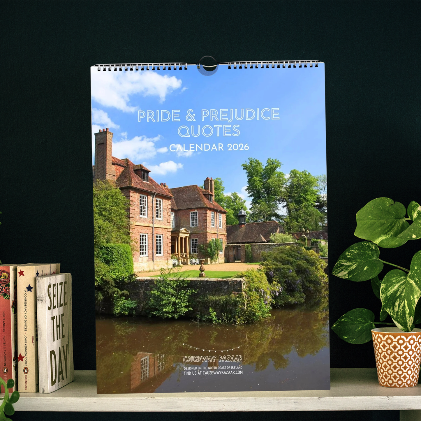 Pride and Prejudice Calendar 2026 Quotes on a shelf