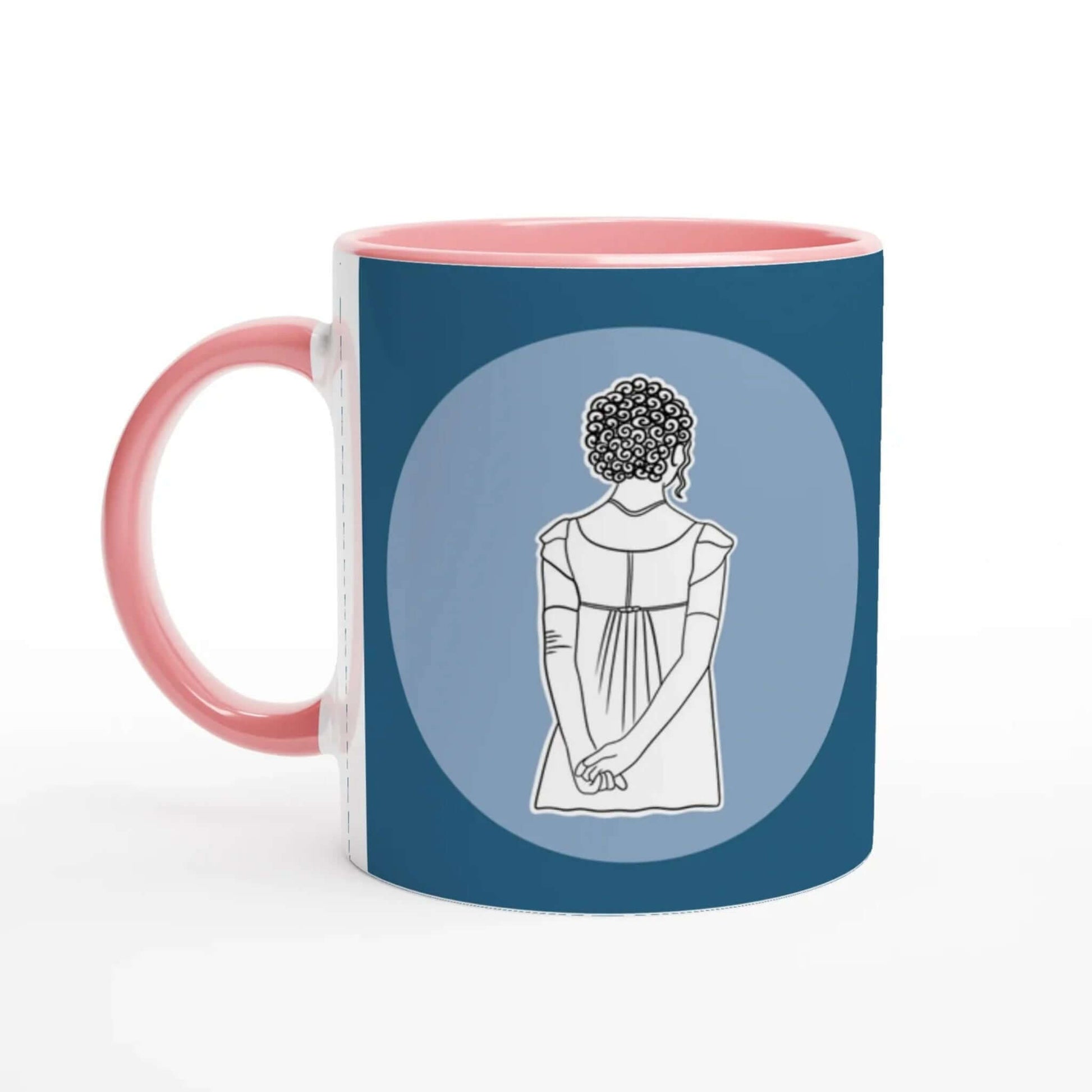 Jane Austen inspired mug with a quote of Pride and Prejudice and a sketch of Elizabeth Bennett