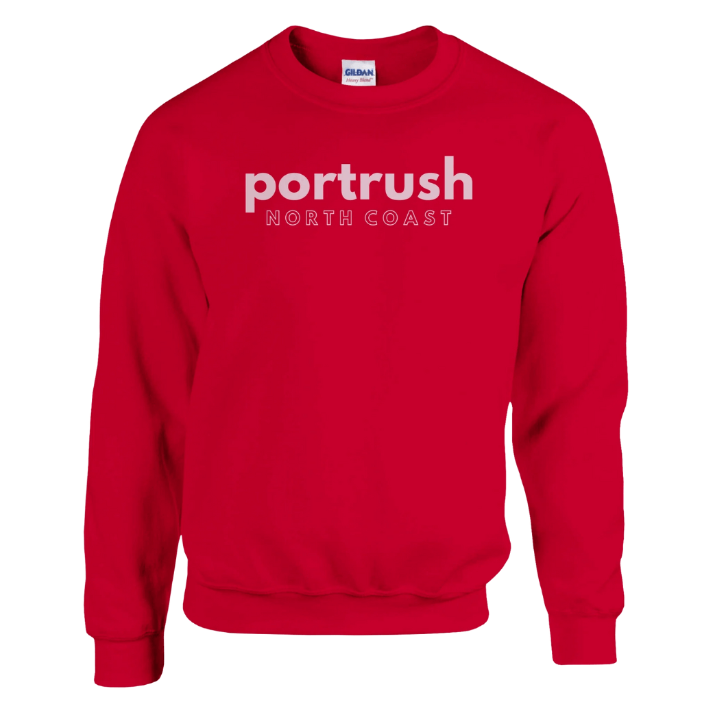 Red Portrush North Coast Sweater with Pink Text by Causeway Bazaar Northern Ireland (Front View)
