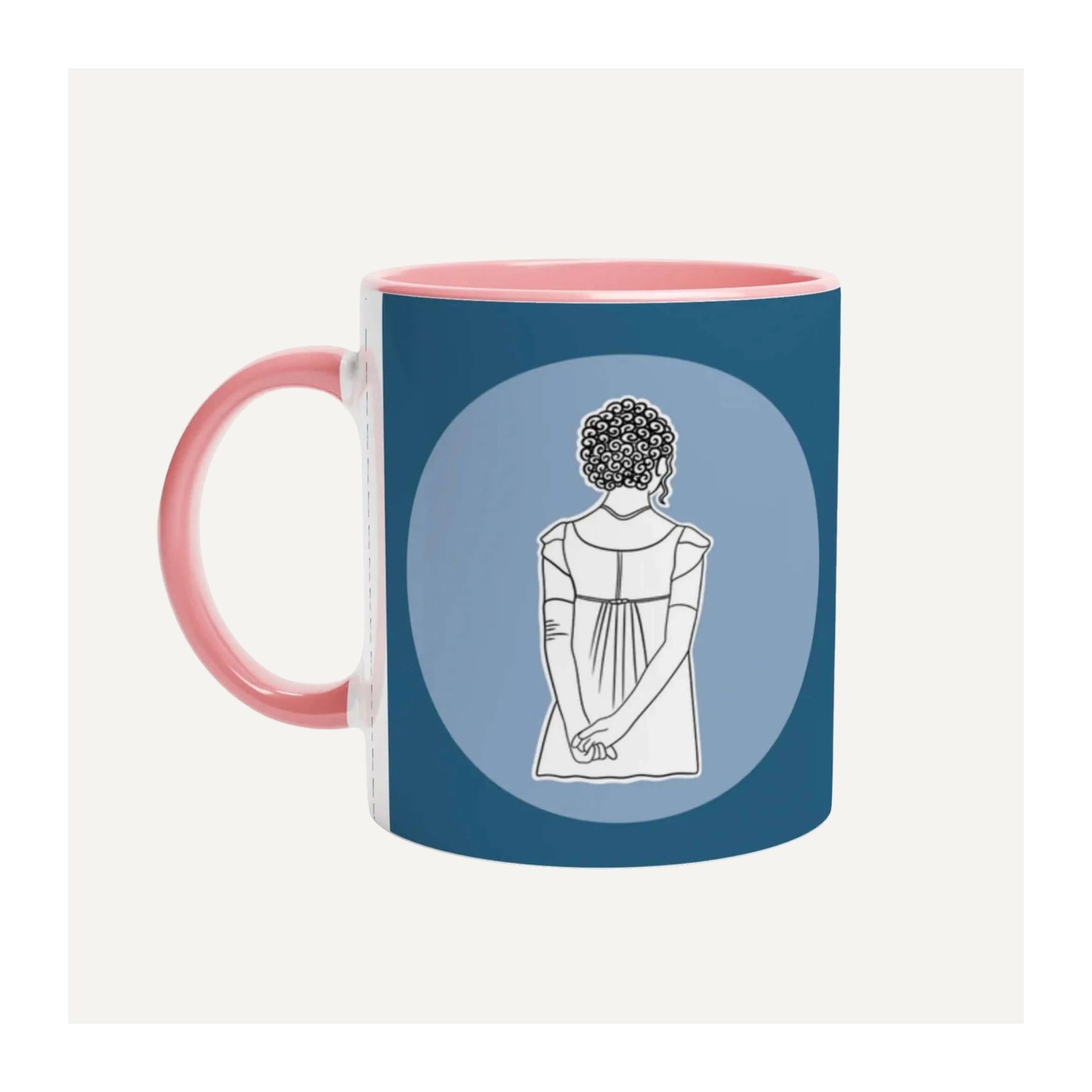 Jane Austen inspired mug with a quote of Pride and Prejudice and a sketch of Elizabeth Bennett