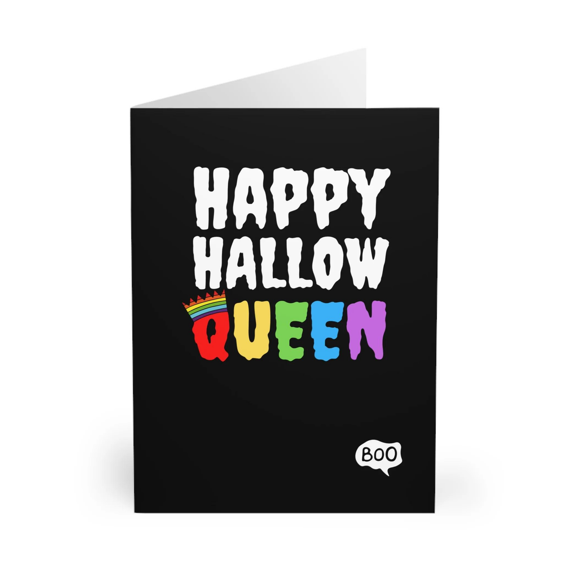 Happy Hallow Queen LGBTQ Rainbow Crown Design Greeting Card