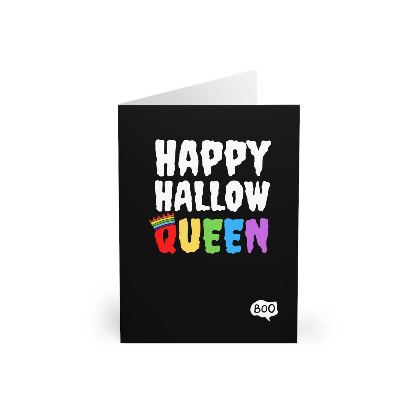 Happy Hallow Queen LGBTQ Rainbow Crown Design Greeting Card