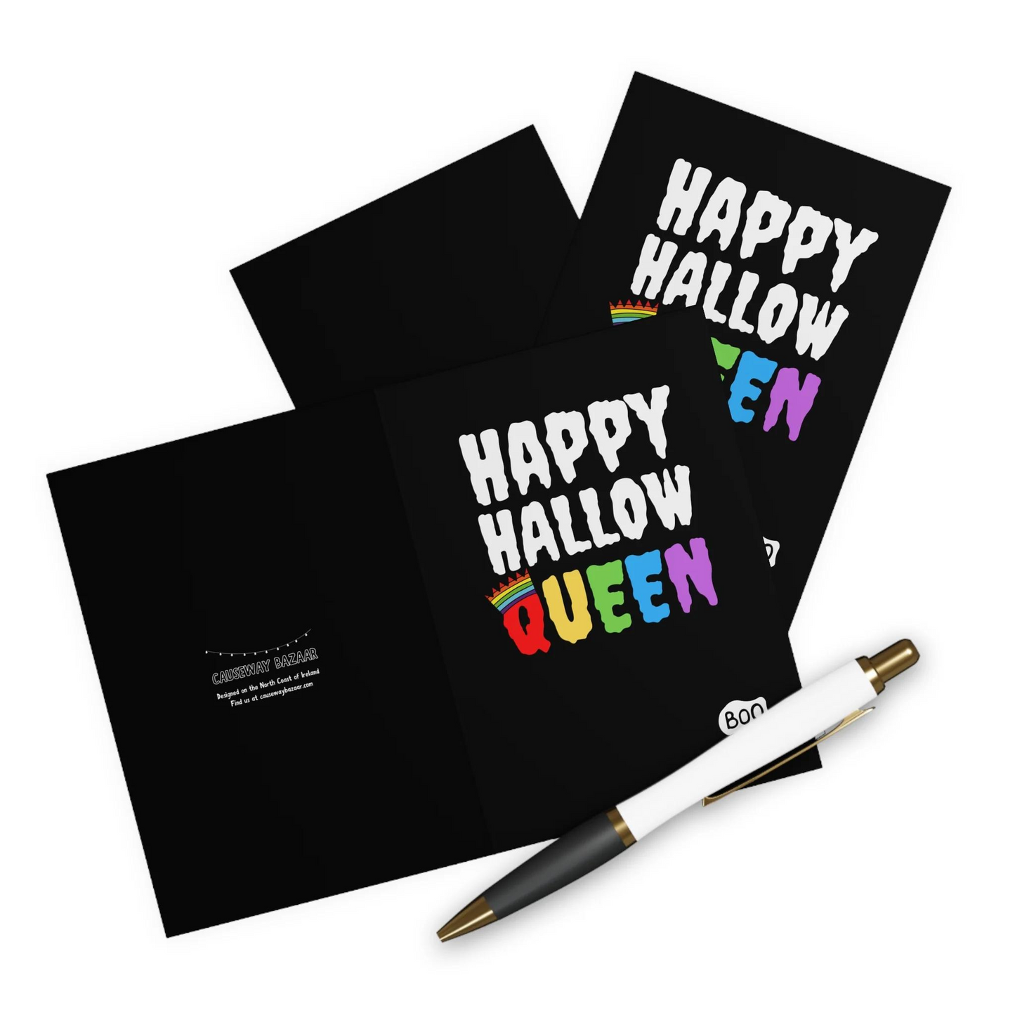 Happy Hallow Queen LGBTQ Rainbow Crown Design Greeting Card