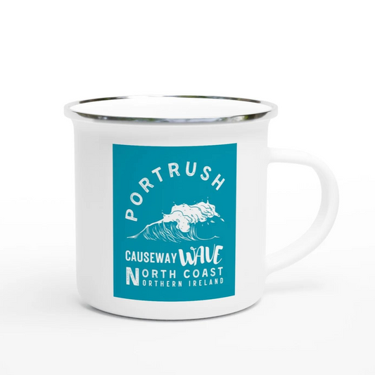 causeway wave portrush enamel mug with silver rim