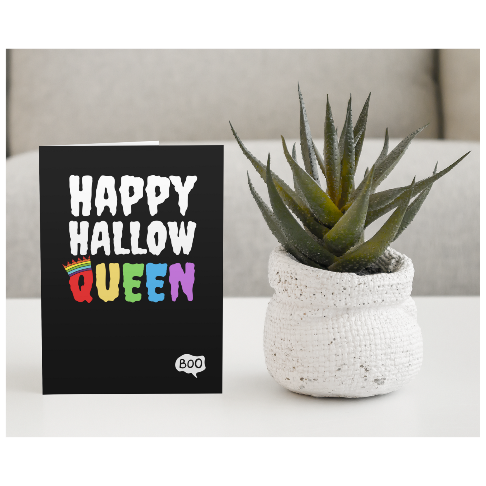 Happy Hallow Queen LGBTQ Rainbow Crown Design Greeting Card