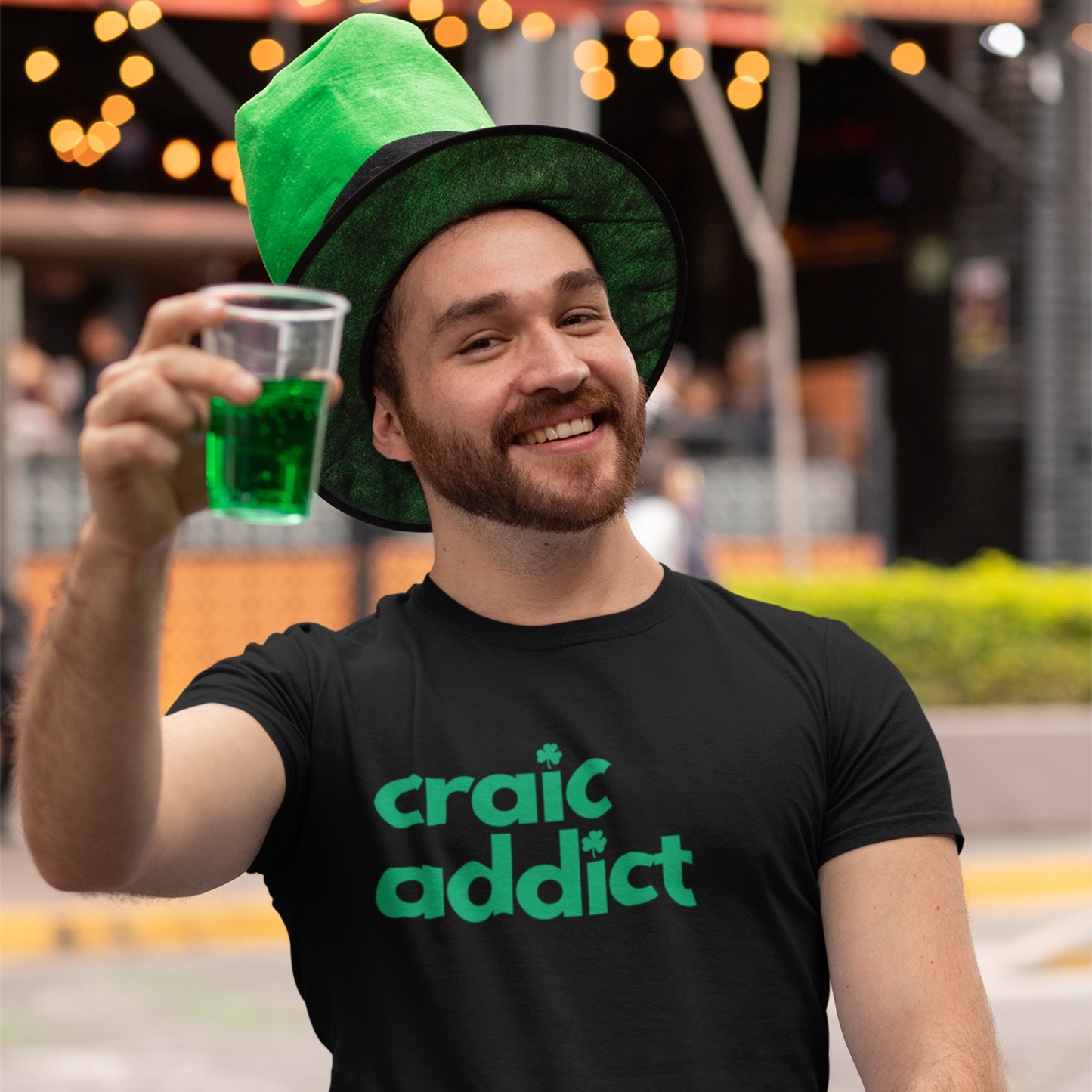 Funny Irish Craic Addict T-Shirt in Black St Patricks Day Wear