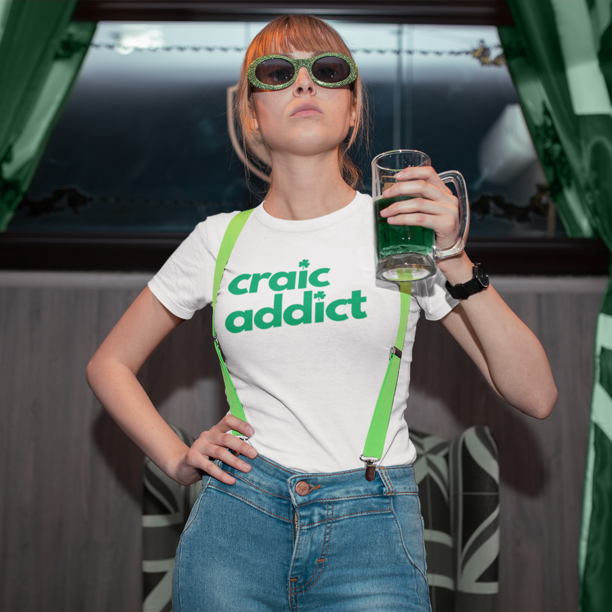 Craic Addict St Patrick's Day Irish T-Shirt in White