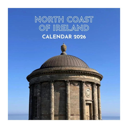 Calendar cover for North Coast of Ireland featuring Mussenden Temple against a blue sky.
