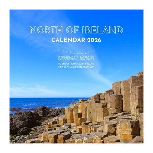 Calendar cover for 2026 featuring the North of Ireland with a scenic view of the basalt rocks and ocean.