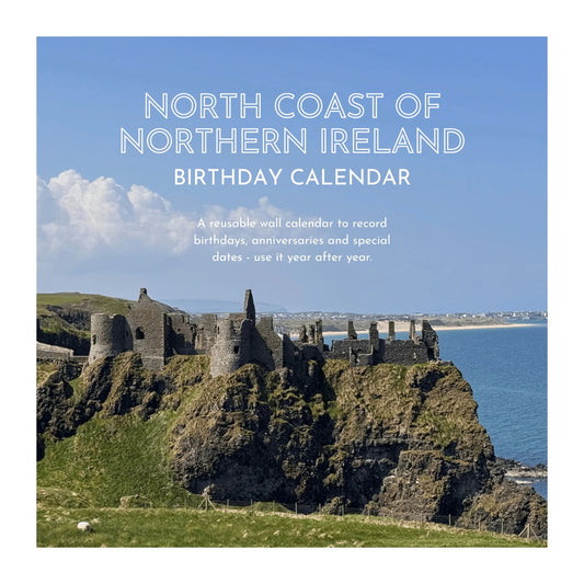 North Coast of Northern Ireland Birthday Calendar front cover featuring Dunluce Castle