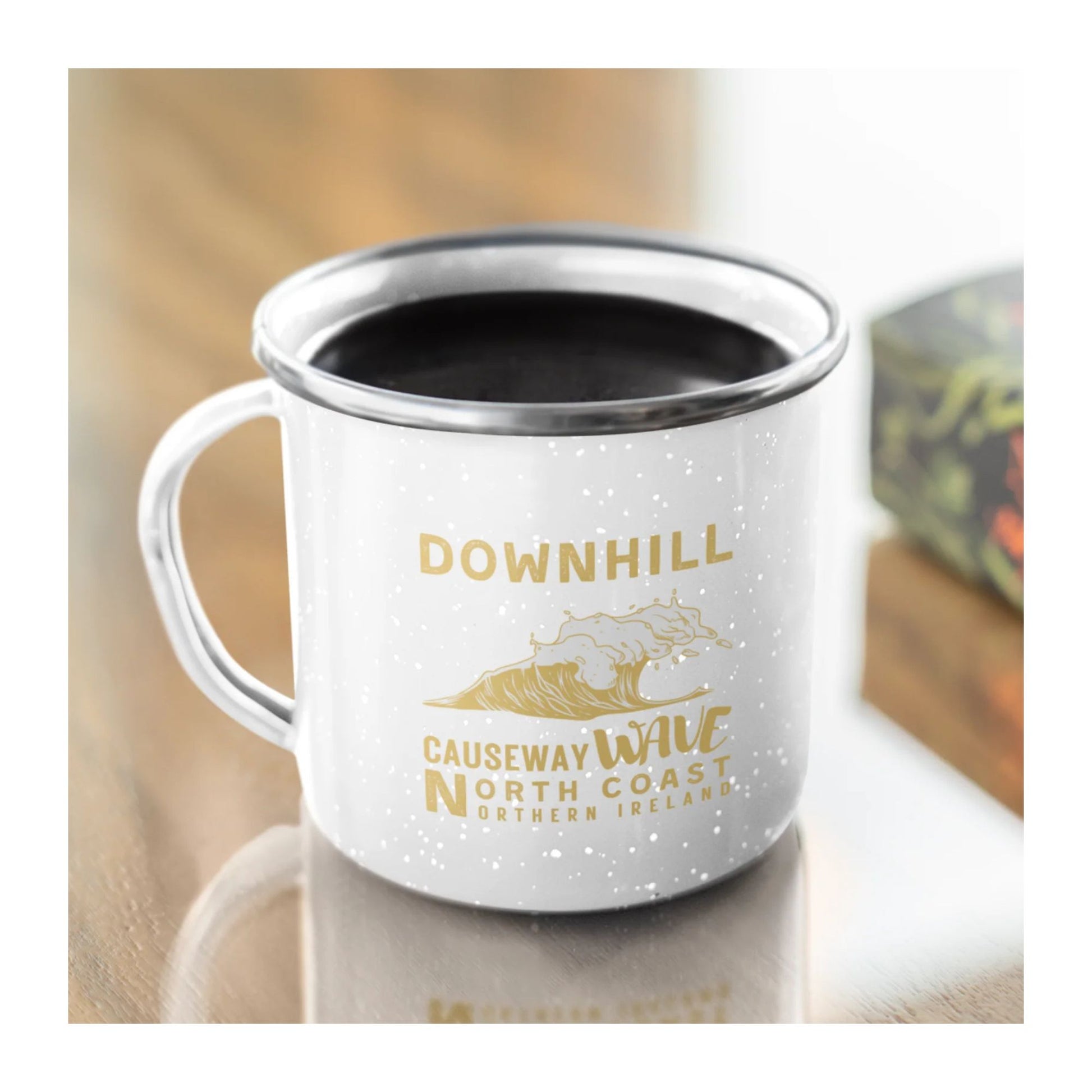 White Causeway Bazaar Downhill Enamel Travel Mug North Coast Northern Ireland
