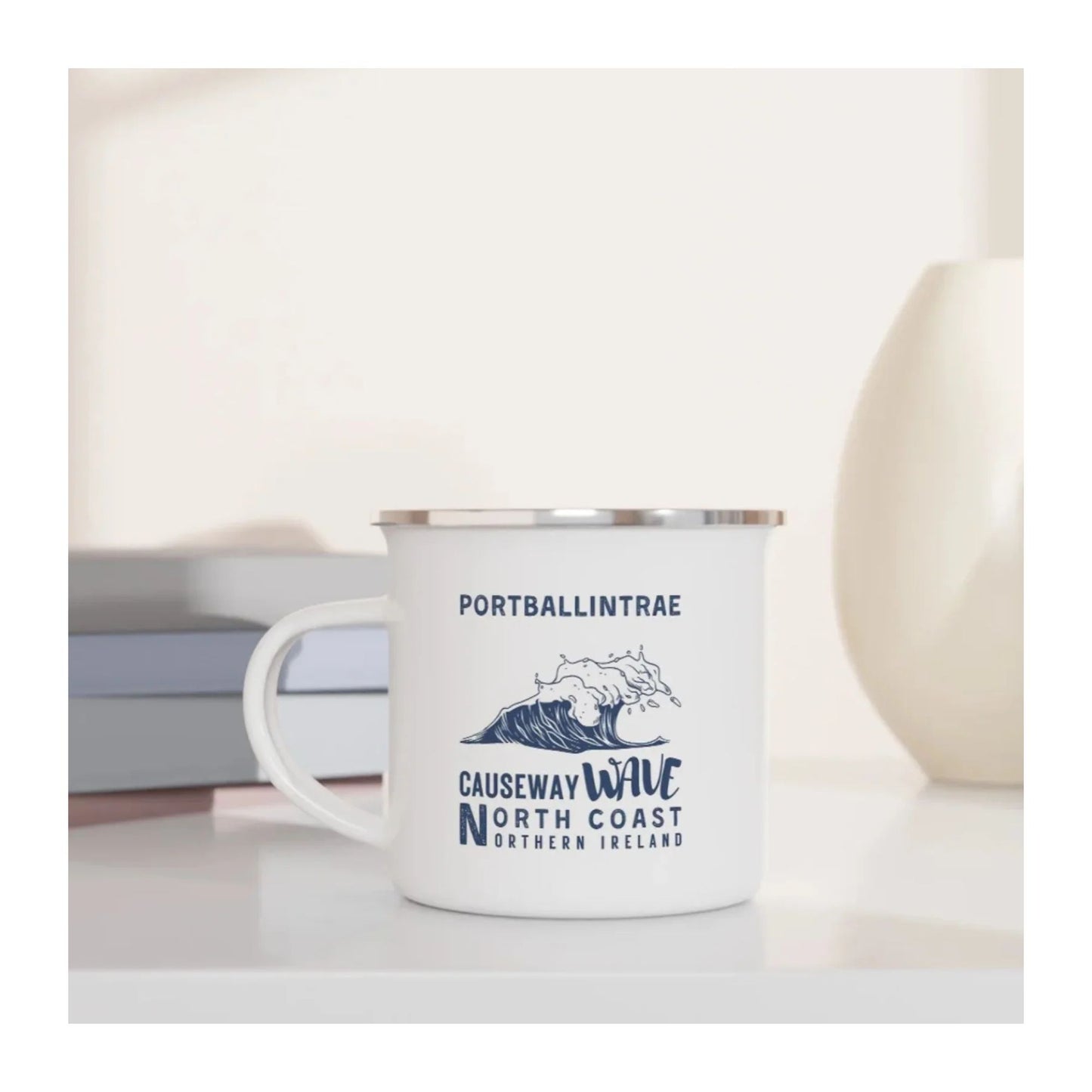 White Causeway Wave Portballintrae Enamel Travel Mug North Coast Northern Ireland