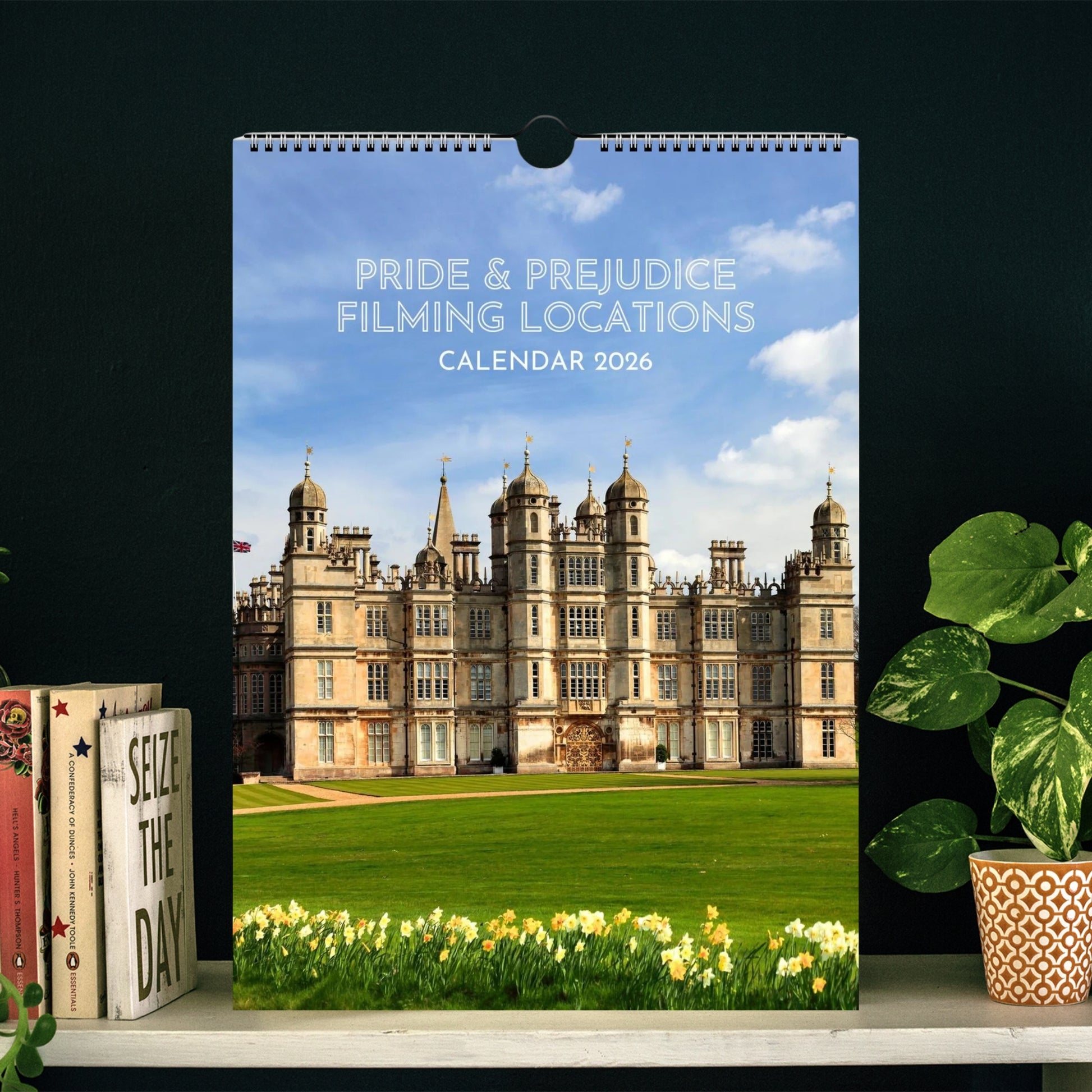 Pride and Prejudice Calendar 2026 on a shelf